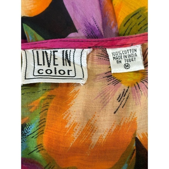 Live In Color vintage lightweight cotton floral tunic, medium, multicolor, artsy - Picture 6 of 6